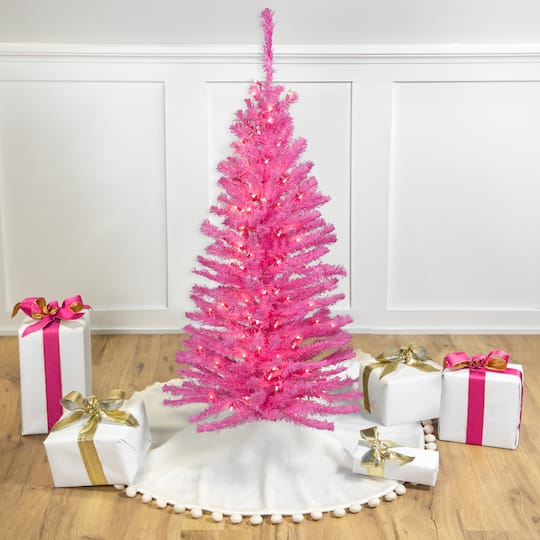 4ft. Pre-Lit Medium Pink Pine Artificial Christmas Tree, Clear Lights